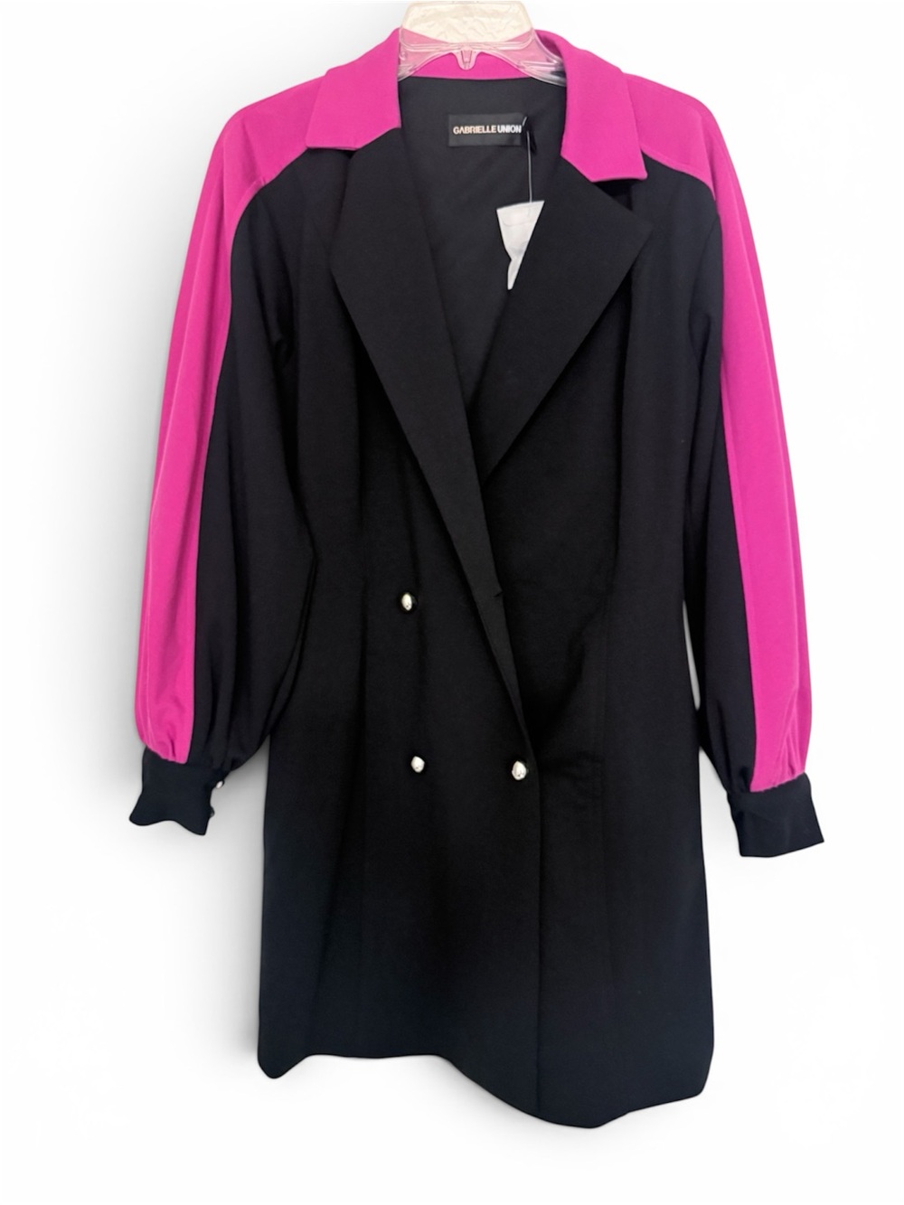 Gabrielle Union Black Blazer Coat with Pink Shoulder & Sleeve Panels